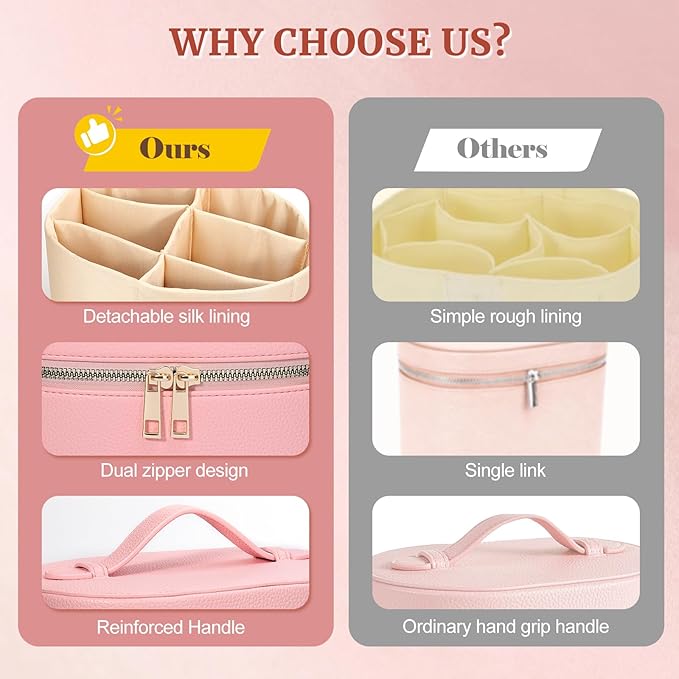 Makeup Case for Women,Travel Make Up Bag Organizer With Compartments and Handle,Portable Cosmetic Bags for Girl,Toiletry Bag for Women - Pink