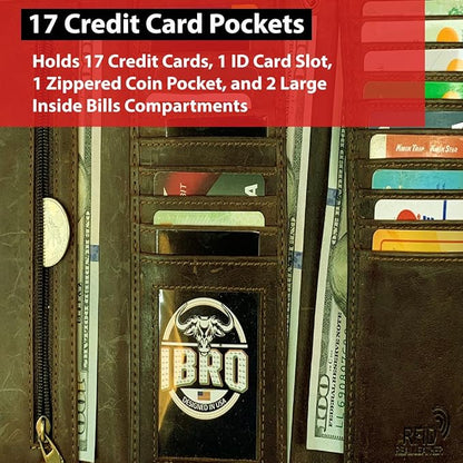 IBRO VINTAGE Motorcycle Chain Wallet for Men – Premium Cowhide Leather, RFID Tri-Fold Biker Wallet with Heavy Duty Chain for Bikers Truckers & Hunters, Credit Card Money Organizer Long Wallet