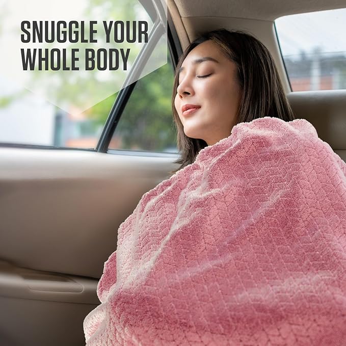 VENTURE 4TH Travel Blanket Pillow – Premium Ultra-Soft & Warm 2-in-1 Blanket or Pillow for Airplane, Car & Bus – Compact, Lightweight & Portable – Lint-Free, No Shedding, No Pilling - Pink