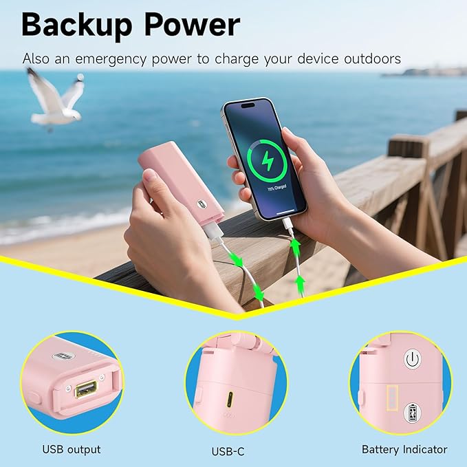 HandFan 10400mAh Personal Handheld Fan, 40Hrs Long-Lasted Hand Fan Rechargeable, Mini Cooling Fans Foldable, Heavy Duty Battery Fans Portable for Travel Beach Concerts Cruise Makeup(Pink)