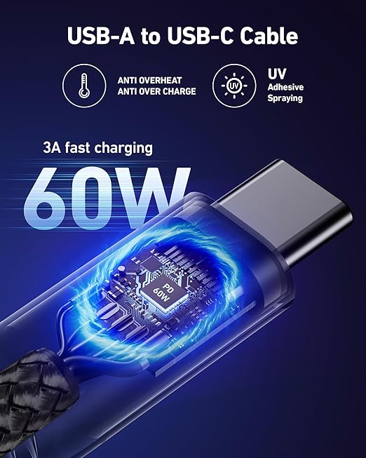 USB A to USB C Cable Fast Charging 10FT 2Pack, Long USB C Cable for Car, Durable Braided USB to USB Type C Cord iPhone USBC Charger for iPhone 17/16/15/Pro Max, Samsung Galaxy S23 and More-Black