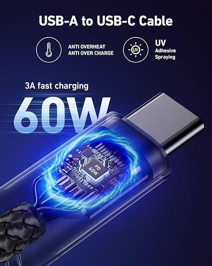 USB A to USB C Cable Fast Charging 10FT 2Pack, Long USB C Cable for Car, Durable Braided USB to USB Type C Cord iPhone USBC Charger for iPhone 17/16/15/Pro Max, Samsung Galaxy S23 and More-Black