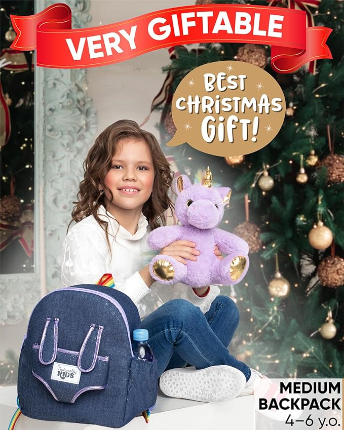 Naturally KIDS Medium Toddler Unicorn Backpack Age 3-9 (11’’h) w Detachable Purple Unicorn Toys for Girls Age 4-6, Gifts for 5 Year Old Girls