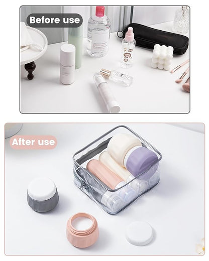Travel Size Toiletries 8 Pack, TSA Approved 3oz Silicone Squeeze Bottles & Cream Jars with Clear Travel Bag