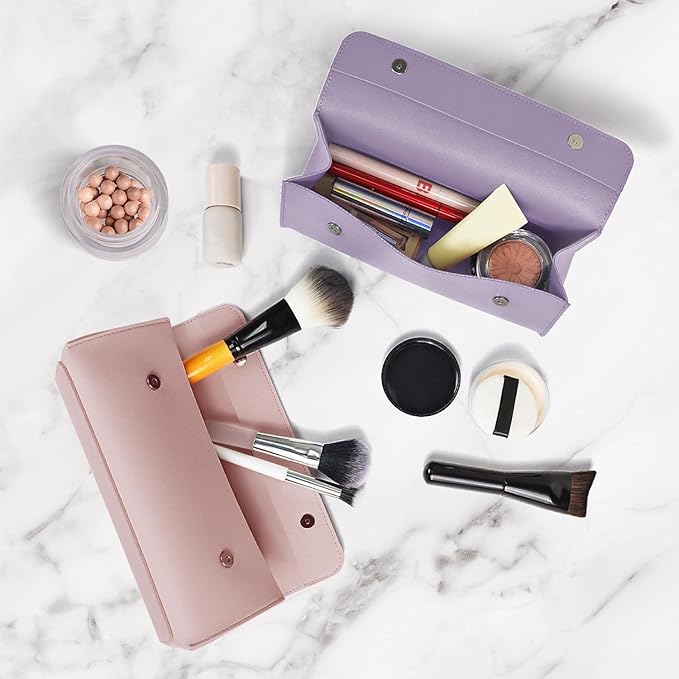 carrotez Stylish PU Leather Makeup Bag: Versatile Travel Toiletry Bag & Cosmetic Pouch, Small Makeup Organizer for Purse Essentials - Ideal Makeup Brush Holder & Sunglasses Case for Women - Violet