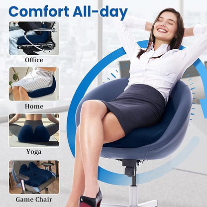Seat Cushion, Memory Foam Office Chair Seat Cushion for Office Chairs/Car/Long Trip/Desk Chair/Gaming, X-Large Size for Sciatica & Hip & Tailbone Pain Relief, Sciatica Support (Blue)