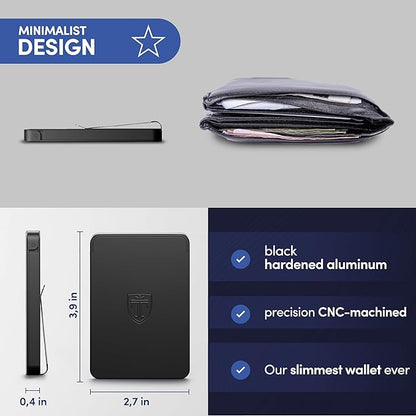 TRAVANDO SLYDE Aluminum Card Holder - RFID Blocking Slim Wallet for Men with Money Clip – Holds Up to 7 Cards – RFID Protected Credit Card Mens Wallet (Black)