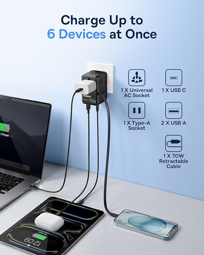 Baseus 70W Universal Travel Adapter and Baseus 100W Retractable USB C Cable
