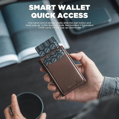 VULKIT Men's Wallet with ID Window Premium Leather Wallets RFID Blocking Minimalist Wallet Pop Up Card Holder Magnetic Closure