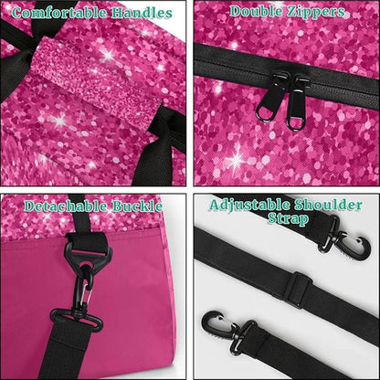 Personalized Kids Sports Duffel Bag with Name Custom Weekender Overnight Bag for Boys Girls Gym Bag Travel Dance Gymnastics Duffel Bag, DeepPink Glitter