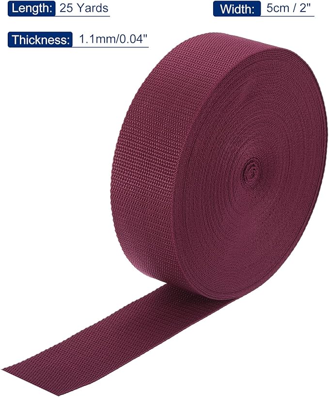 MECCANIXITY Lightweight Polypropylene Webbing Strap 2" 25 Yard Backpack Strapping Band Dark Red for Outdoor Luggage Cargo Straps