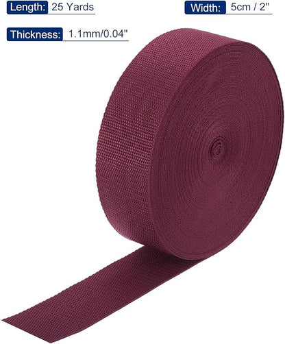 MECCANIXITY Lightweight Polypropylene Webbing Strap 2" 25 Yard Backpack Strapping Band Dark Red for Outdoor Luggage Cargo Straps