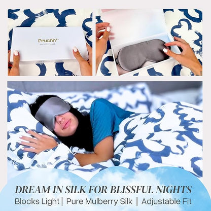 Adjustable Silk Sleep Mask Eye Covers | 100% Pure 6A Mulberry Silk | Blackout & Hypoallergenic | Concealed Strap for Women & Men | for Sleeping & Travel (Ivory White)