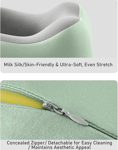 Ergonomic U-Shaped Memory Foam Neck Pillow for Travel & Office with Carry Pouch, Provides Neck Support for Airplane, Train, Anti-Sideturn Sleep (Green)