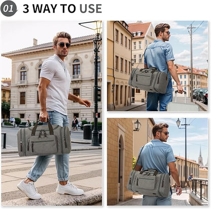 Expandable Canvas Duffel 50cm-58cm, Sturdy Zipper and Reinforced Handles, Lightweight Carry-On Weekender Bag for 3-5 Day Trips, Gray