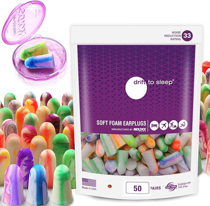 MOLDEX Soft Foam Earplugs Softies® Ear Plugs for Sleeping, Snoring, Work, Travel, Shooting -33dB Highest NRR Made in USA (Multi Color, 50 Pairs)