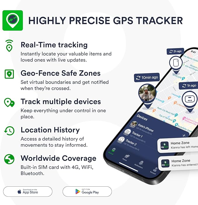 GPS Tracker for Kids with SOS Button – Real Time Tracking Device for Kids, Backpack, Keys - Smart Alerts - Long Battery Life Locator Tag – Android & iOS Compatible (12-Mo Subscription Included)
