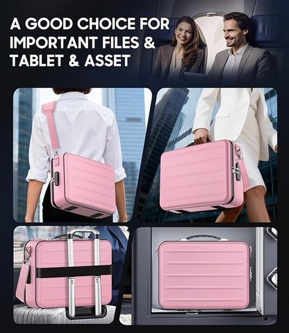 Fireproof Document Box with Lock, Hard-Shell Fireproof Safe for Home Documents, Portable Travel Fire Proof File Box for Passport Laptop Certificates, Rose Gold