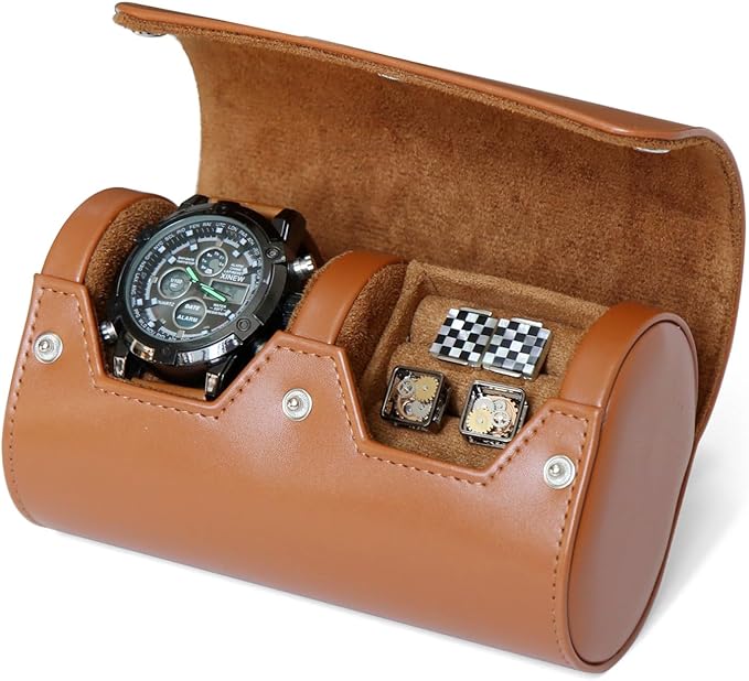 PU Leather Watch & Cufflink Travel Case Combo, Small Watch & Cufflink Ring Organizer, Portable Storage Box For Men Gift