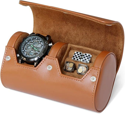 PU Leather Watch & Cufflink Travel Case Combo, Small Watch & Cufflink Ring Organizer, Portable Storage Box For Men Gift