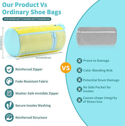 Shoe Washing Machine Bag: 2 pcs Shoe Bag for Washing Machine and dryer - Durable Zipper - 360° Deep Clean - Reusable laundry Bag for Sneaker/Slippers/Tennis/Runing Shoes & Insole(Yellow)