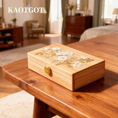 Travel Jewelry Case Small Wood Jewelry Organizer Jewelry Box for Women (Pine Wood Print A)