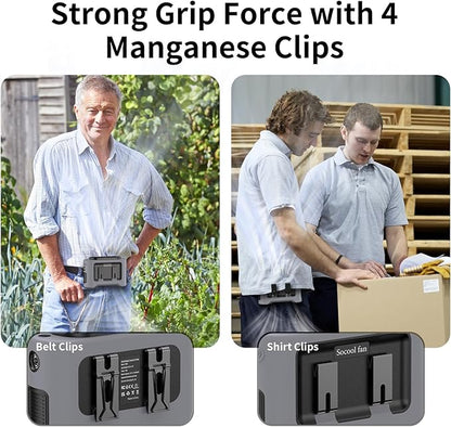 Socool 14500mAh Portable Waist Fan Clip on Wearable Belt Rechargeable Personal Fan, Dual Air Outlet, 40H Cooling 5-Speed Battery Operated Fans with Light, Neck Fan Hanging for Outdoor Camping Travel