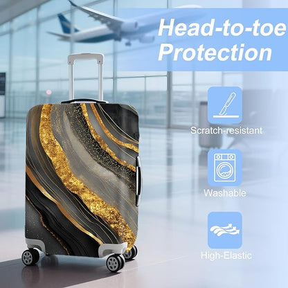 FOREVER QUEEN Gradient Black Gold Marble Luggage Cover Suitcase Protector Suitcase Cover Anti-Scratch,Stretchable Bag Cover Washable Durable Polyester