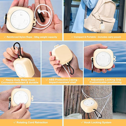 6 Pack Foldable Travel Hangers with Clips & Adjustable Clothesline, Portable Collapsible Hangers with Storage Bag for Suitcase, Hotel, RV, Cruise Essentials Set (Beige)