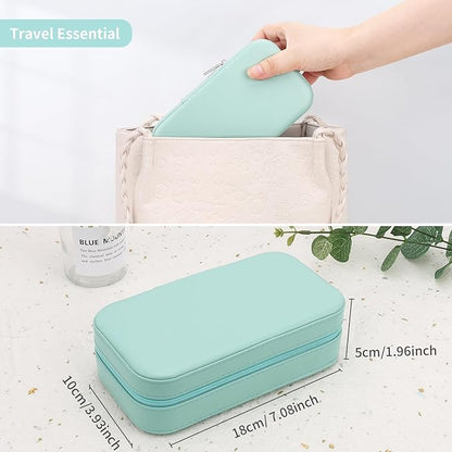 DesignSter Travel Jewelry Box, PU Leather Portable Jewelry Case, Small Jewelry Boxes for Gifts, Travel Jewelry Organizer for Women Rings Earrings Necklaces Bracelets (Mint Green)