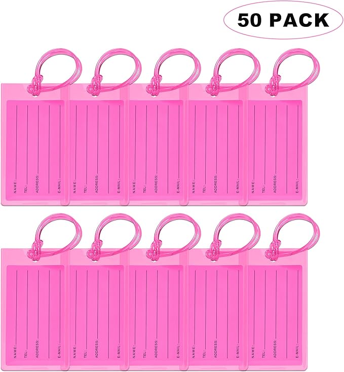 50 Pack Luggage Tags for Suitcases, Airplane Travel Essentials for Flying, International Travel Must Haves, and Luggage Accessories by Sodsay