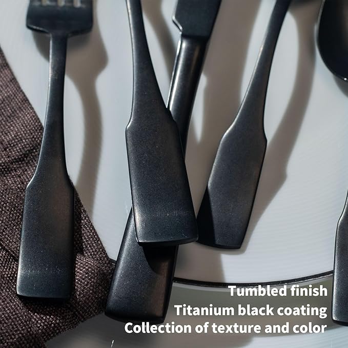 Alata Kate Black Tumbled 20-Piece Silverware Set,Service for 4,Stainless Steel Flatware Set,Tumbled Cutlery Set,Dishwasher Safe