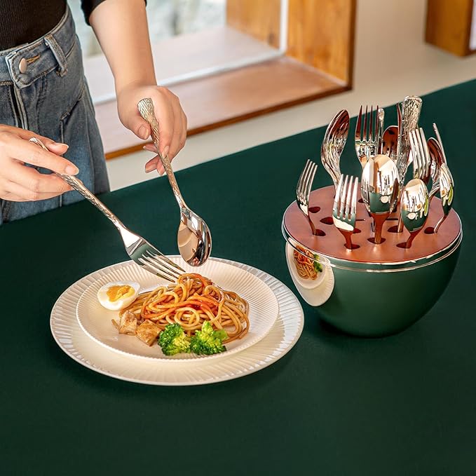 KINGSTONE Silverware Set with Waterdrop Storage Organizer, 20-Piece Flatware Cutlery Set in Gift Box, Forged Premium Stainless Steel Mirror Polished, Service for 4, Ideal for Kitchen, Party, Gift