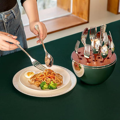 KINGSTONE Silverware Set with Waterdrop Storage Organizer, 20-Piece Flatware Cutlery Set in Gift Box, Forged Premium Stainless Steel Mirror Polished, Service for 4, Ideal for Kitchen, Party, Gift