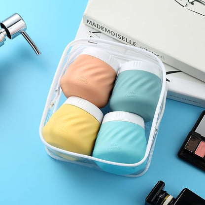 Gemice 4 OZ Travel Size Containers for Toiletries, 4-Pack Leak-Proof Silicone Slime Jars with Lids, BPA Free Small Round Cosmetic Slime Container for Lotion, Cream, Ointments, Travel Essentials