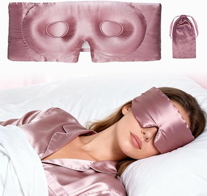 VOCOSTE 22 Momme Pure Silk Sleep Mask with Travel Pouch, 3D Contour Adjustable Blindfold for Side Sleepers, Eyelash Protecting for Natural Lashes & Extensions, Bean Pink