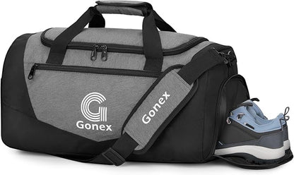 Gonex Gym Duffel Bag with Shoe Compartment Wet Pocket, Large Capacity Sports Duffle Bag for Men Women, Workout & Travel Bag with Multiple Pockets, Black/Gray, Small (30L)
