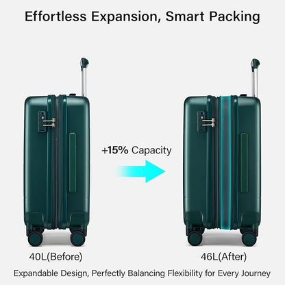 Hanke Expandable Carry On Luggage 22x14x9 Airline Approved, 20 Inch Hardside Luggage with Spinner Wheels, All-PC Hard Shell Carry-On Suitcase, Lightweight & TSA Approved (Blackish Green, 46L)