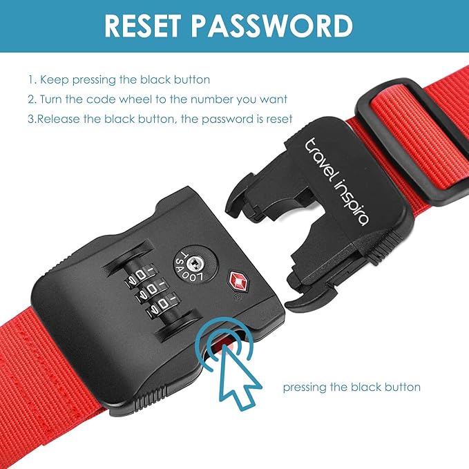 Travel Inspira Luggage Straps for Suitcases with TSA Lock, Protect Your Luggage Anti-Burst, High Visibility Color, Easy to Identify Luggage Adjustable Heavy Duty Belt for 20-32 Inch Suitcases