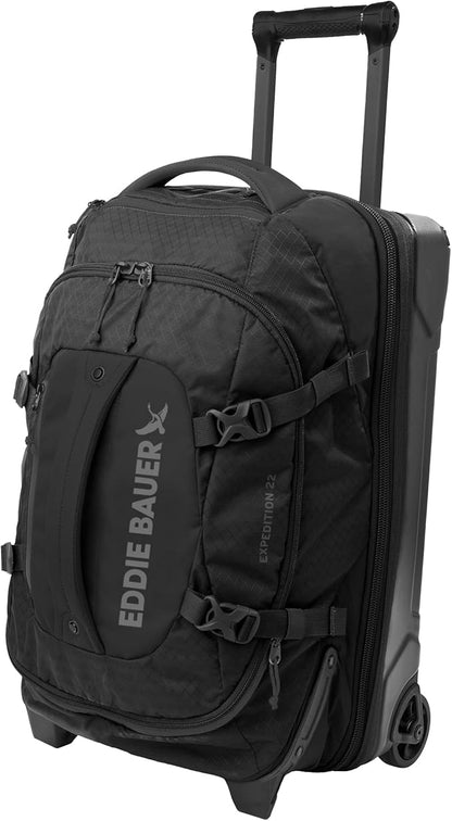 Eddie Bauer Expedition Rolling Duffel Bag with Wheels | Travel | Carry-On | Luggage | Rugged | Durable - Black, 22"