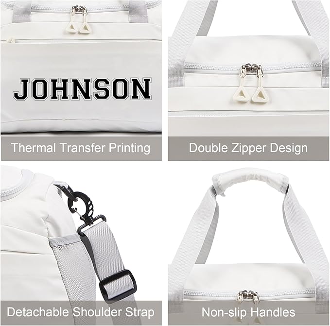 Personalized Duffel Bag Custom Sport Gym Travel Bags Embroidered Name Text Customized Dry Wet Separated Weekend Waterproof Bag for Women Men (A-White)