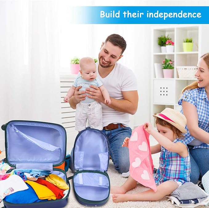 HONEY JOY Kids Luggage, 12" Toddler Backpack & 16" Travel Suitcase with Wheels, Lightweight Toddler Girls Suitcase, Durable ABS Hardshell, 2Pcs Carry On Luggage Set for Boys Girls(Elephant)