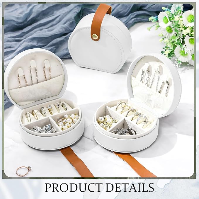 Weysat 12 Pack Travel Jewelry Case Mini Leather Bridesmaid Jewelry Gift Box Bulk Small Earring Storage Organizer (White,Brown)