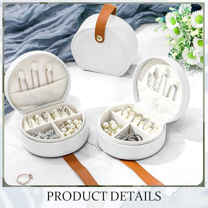 Weysat 12 Pack Travel Jewelry Case Mini Leather Bridesmaid Jewelry Gift Box Bulk Small Earring Storage Organizer (White,Brown)