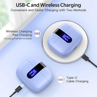 TAGRY Bluetooth Headphones True Wireless Earbuds 60H Playback LED Power Display Earphones with Wireless Charging Case IPX5 Waterproof in-Ear Ear buds with Mic for TV Smart Phone Laptop Computer Sports