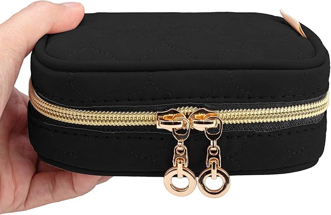 Teamoy Mini Jewelry Travel Case, Storage Organizer Bag for Earrings, Necklace, Rings, Black