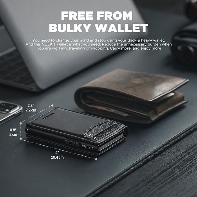 VULKIT Men's Wallet with ID Window Premium Leather Wallets RFID Blocking Minimalist Wallet Pop Up Card Holder Magnetic Closure