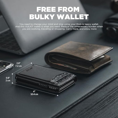VULKIT Men's Wallet with ID Window Premium Leather Wallets RFID Blocking Minimalist Wallet Pop Up Card Holder Magnetic Closure