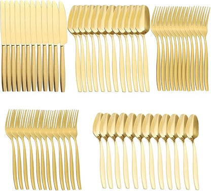 Gold 60-Piece Silverware Set,Stainless Steel Flatware Utensils Cutlery Set for 12,Including Steak Knife Fork and Spoon,Dishwasher Safe,Modern Tableware for Home & Dining