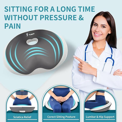 FLORICH Seat Cushion with Lumbar Support Pillow and Car Neck Headrest Pillow Kit for Office Chair, Memory Foem Sciatica Tailbone Hip Lower Back Pain Pressure Relief Butt Pads for Long Sitting Driving